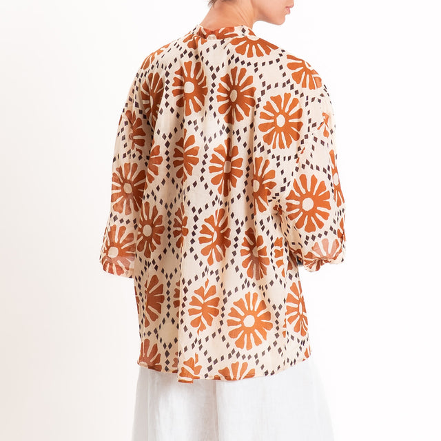 Tensione in-Camicia mussola fantasia - sand/cuoio/choco