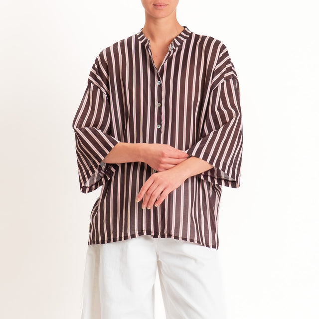 Tensione in-Camicia mussola a righe - moro/burro/fucsia