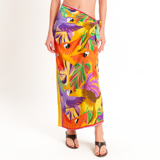 Tensione in-Gonna pareo fantasia pappagalli - orange/viola/yellow