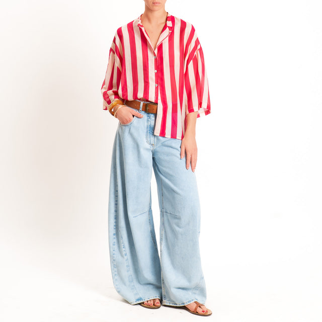 Tensione in-Camicia in mussola a righe - fucsia/burro
