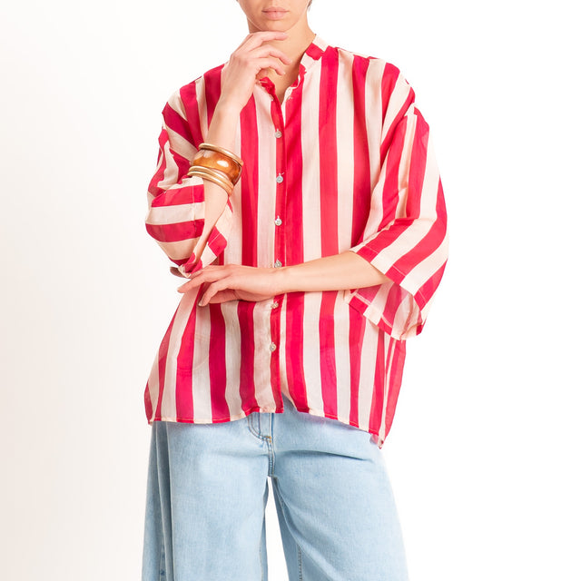 Tensione in-Camicia in mussola a righe - fucsia/burro