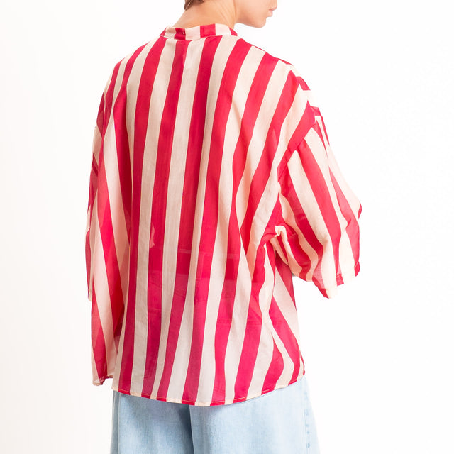 Tensione in-Camicia in mussola a righe - fucsia/burro