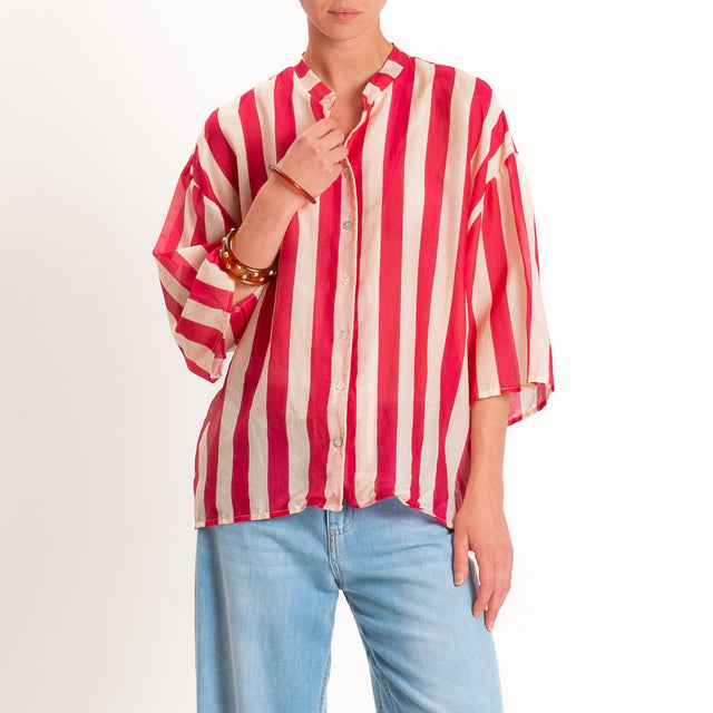 Tensione in-Camicia mussola a righe - fucsia/burro