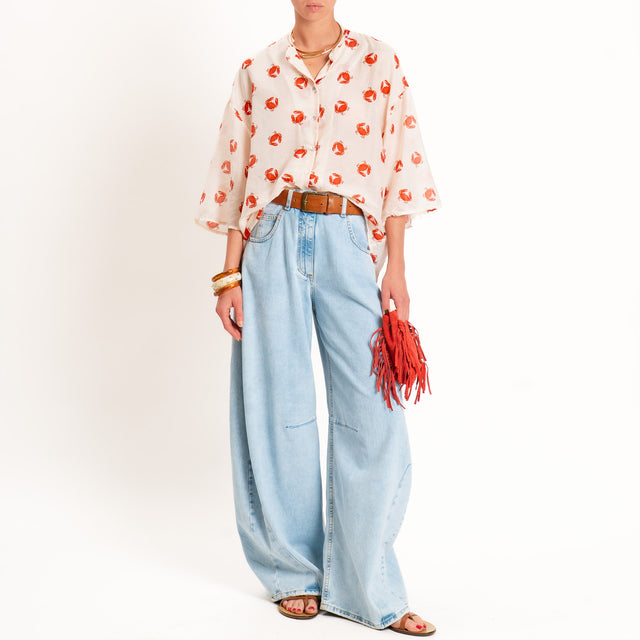 Tensione in-Camicia mussola fantasia crabs - burro/rosso
