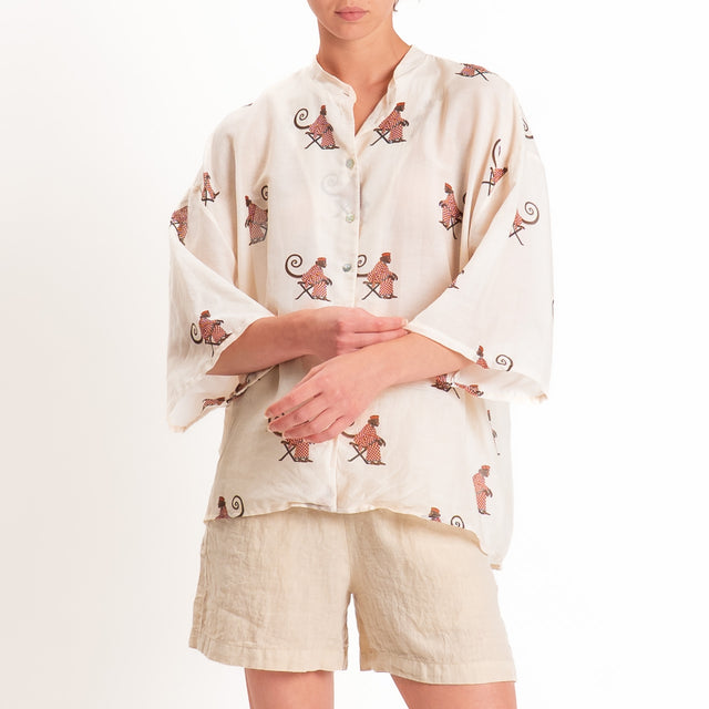 Tensione in-Camicia mussola fantasia monkeys - burro/india/moro