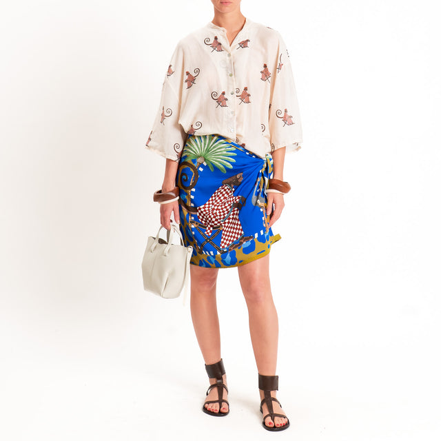 Tensione in-Camicia mussola fantasia monkeys - burro/india/moro