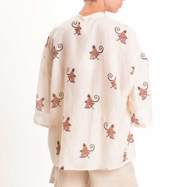 Tensione in-Camicia mussola fantasia monkeys - burro/india/moro