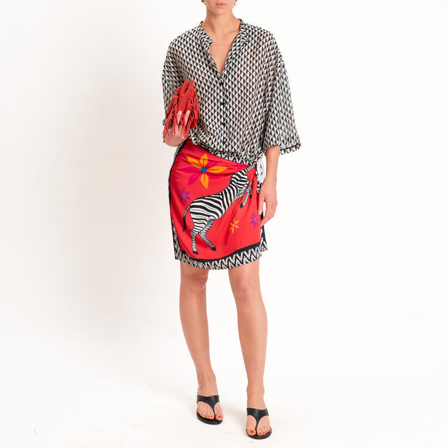 Tensione in-Camicia in mussola fantasia etnica - burro/nero