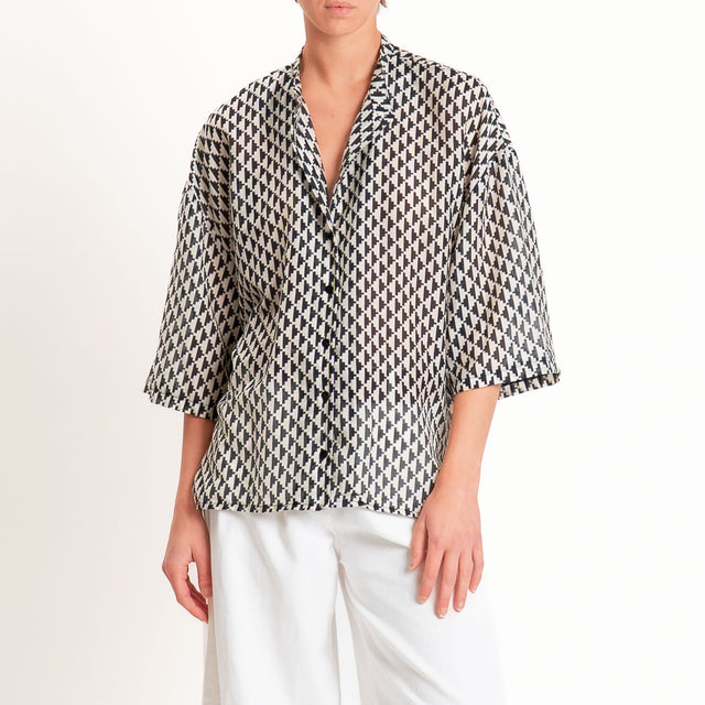 Tensione in-Camicia in mussola fantasia etnica - burro/nero