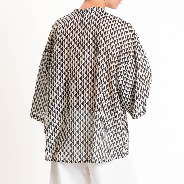 Tensione in-Camicia in mussola fantasia etnica - burro/nero