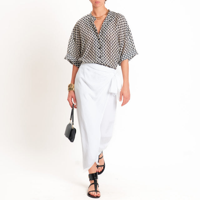 Tensione in-Camicia in mussola fantasia etnica - burro/nero