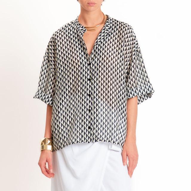 Tensione in-Camicia in mussola fantasia etnica - burro/nero