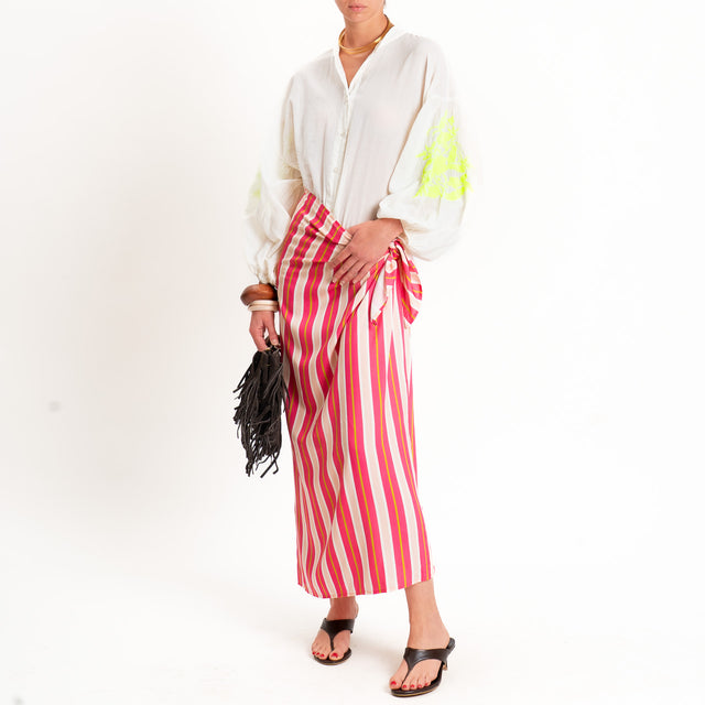 Tensione in-Gonna pareo a righe - fucsia/sand/olive