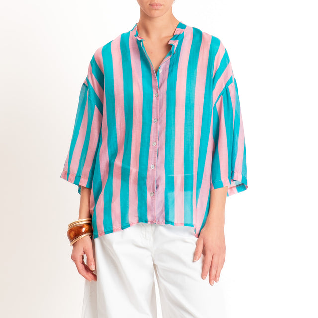 Tensione in-Camicia in mussola a righe - rosa/turchese