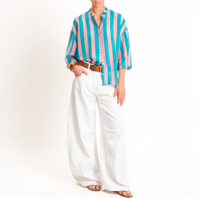 Tensione in-Camicia in mussola a righe - rosa/turchese