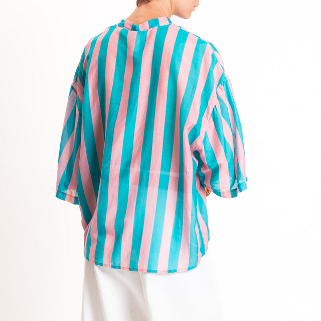 Tensione in-Camicia in mussola a righe - rosa/turchese