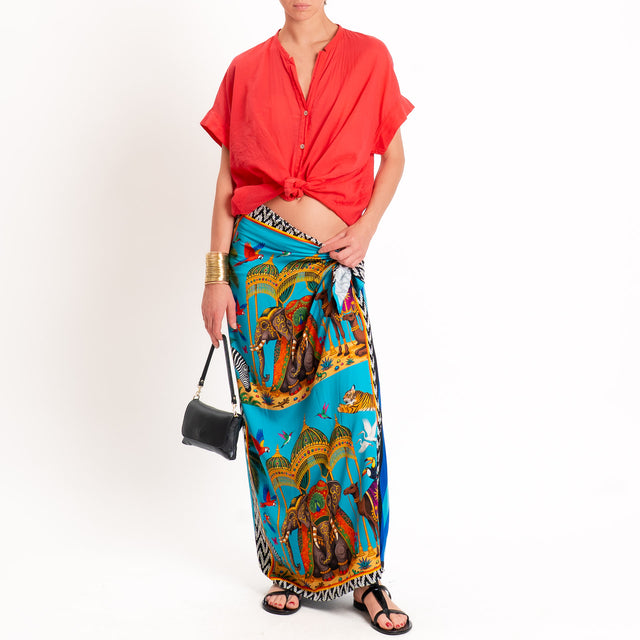 Tensione in-Gonna pareo fantasia jungle - azzurro/arancio/nero