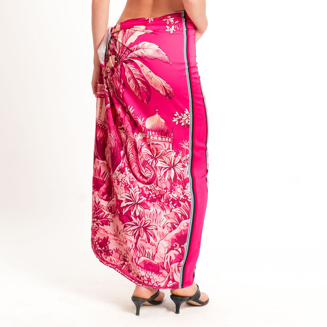Tensione in-Gonna pareo fantasia elefanti + palme - fucsia/rosa