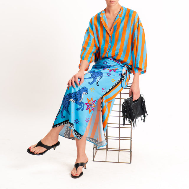 Tensione in-Camicia in mussola a righe - arancio/turchese