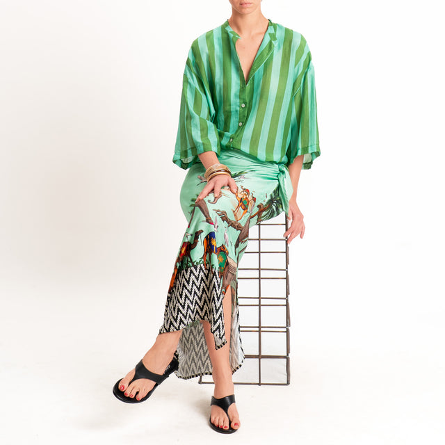 Tensione in-Camicia in mussola a righe - acqua/verde