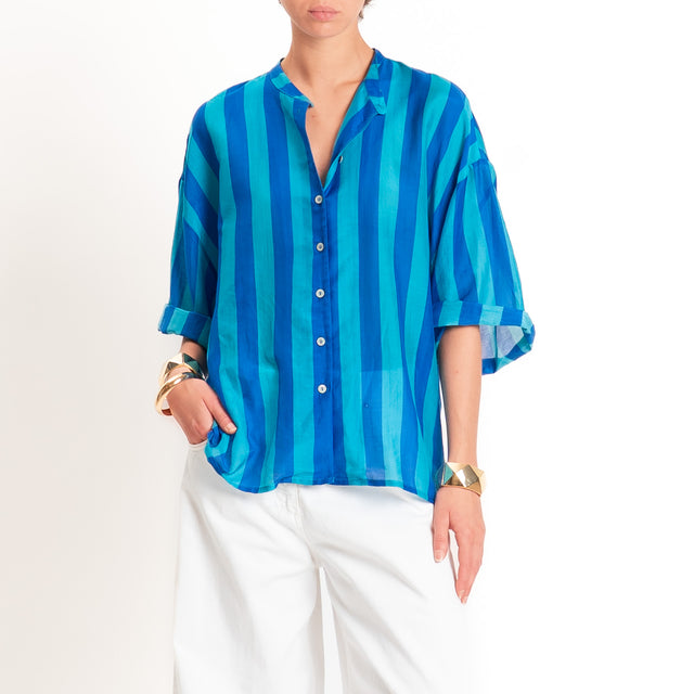 Tensione in-Camicia in mussola a righe - royal/turchese