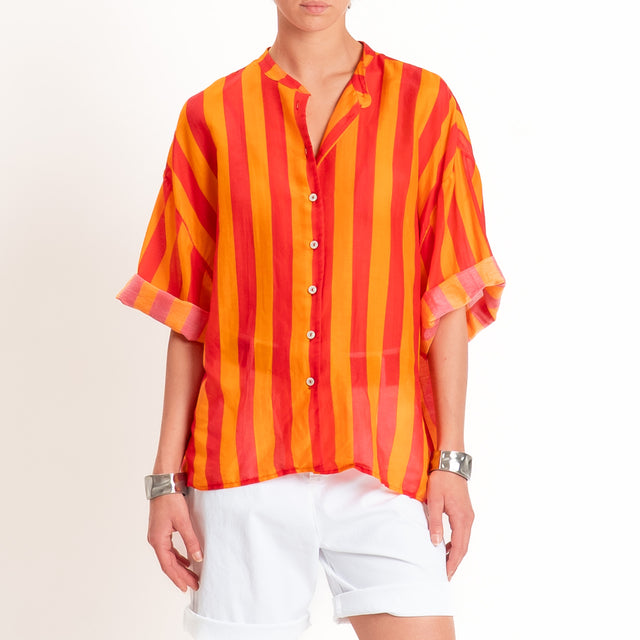 Tensione in-Camicia in mussola a righe - arancio/rosso