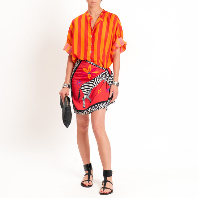 Tensione in-Camicia in mussola a righe - arancio/rosso