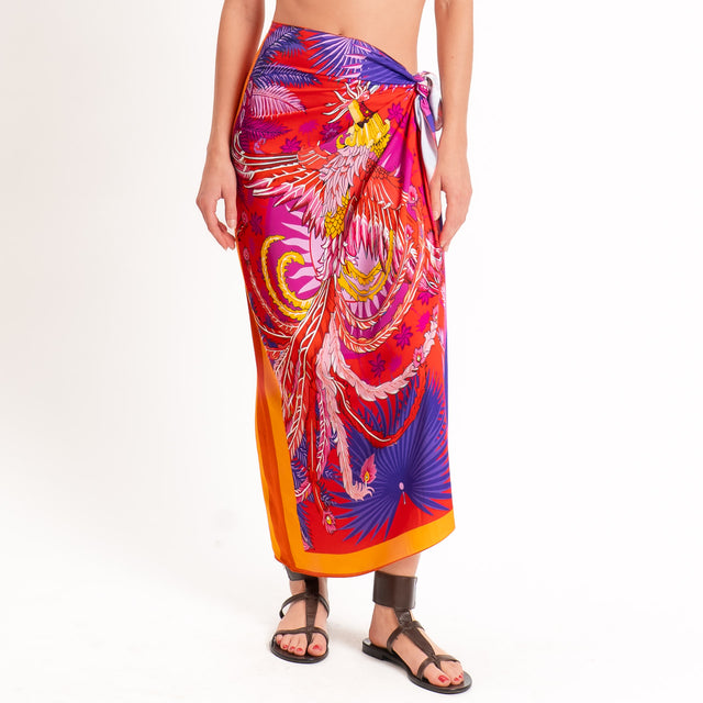 Tensione in-Gonna pareo fantasia fenice - arancio/viola/rosso