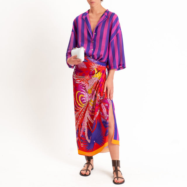 Tensione in-Gonna pareo fantasia fenice - arancio/viola/rosso