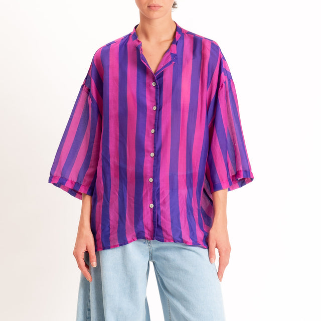Tensione in-Camicia mussola a righe collo coreana - rosa/viola