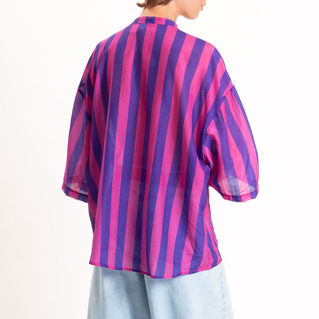 Tensione in-Camicia mussola a righe collo coreana - rosa/viola