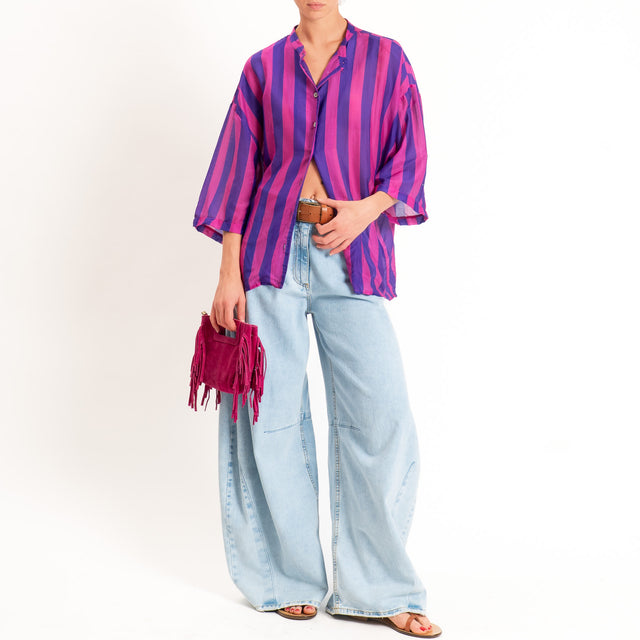 Tensione in-Camicia mussola a righe collo coreana - rosa/viola
