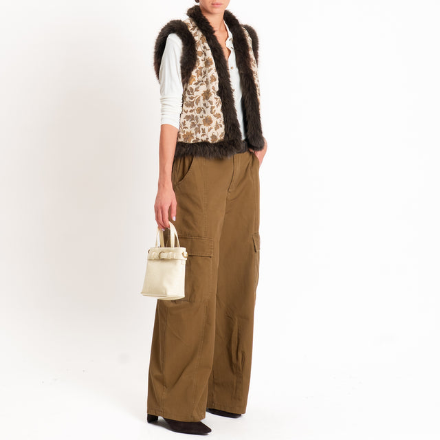 Tensione in-Gilet fantasia fiori con ecopelliccia - burro/moro