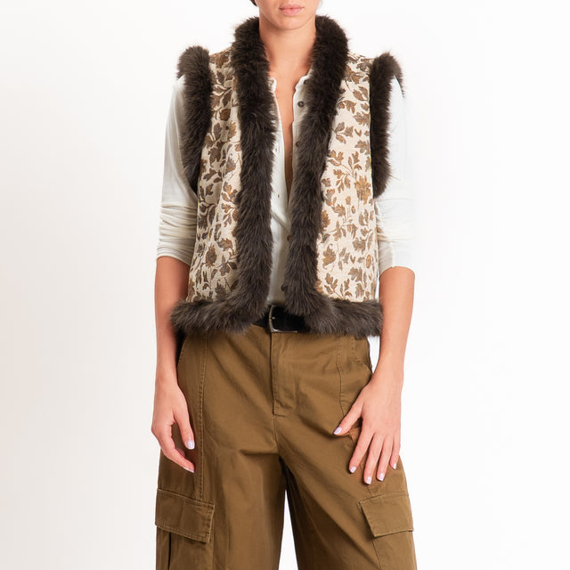 Tensione in-Gilet fantasia fiori con ecopelliccia - burro/moro