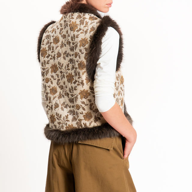 Tensione in-Gilet fantasia fiori con ecopelliccia - burro/moro