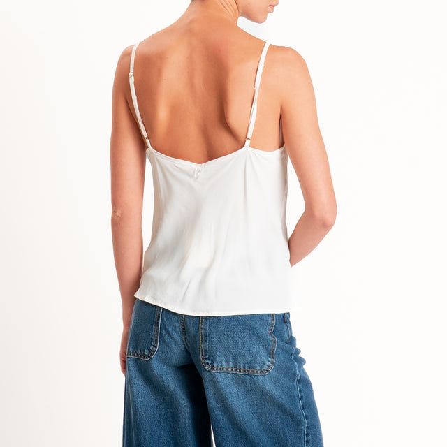 Tensione in-Top doppio scollo v con pizzo - latte/nero