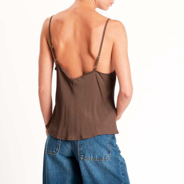 Tensione in-Top doppio scollo v con pizzo - moro/fucsia