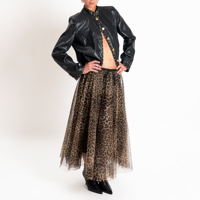 Tensione in-Gonna in tulle animalier con coullisse - sand/nero