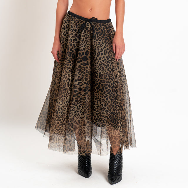 Tensione in-Gonna in tulle animalier con coullisse - sand/nero