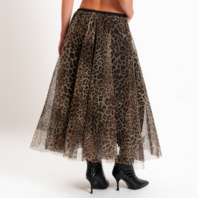 Tensione in-Gonna in tulle animalier con coullisse - sand/nero