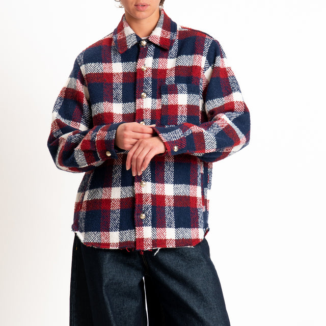 Tensione in-Camicia fantasia quadri misto lana - blu/bordeaux/burro