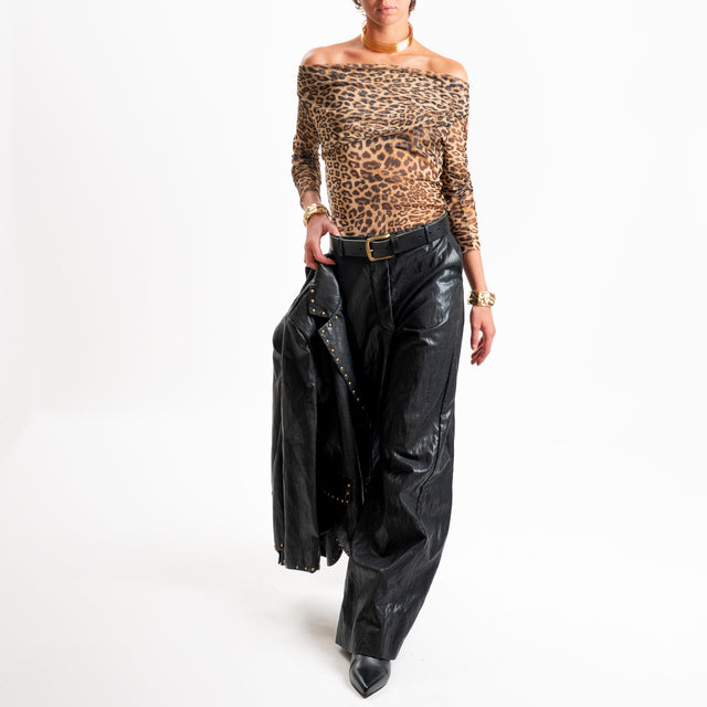 Tensione in-T-shirt in tulle animalier - sand/nero