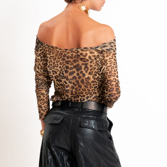 Tensione in-T-shirt in tulle animalier - sand/nero