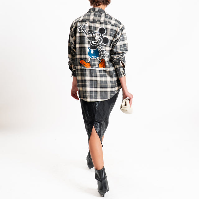 Tensione in-Camicia check flanella dipinto a mano - antracite/burro/nero