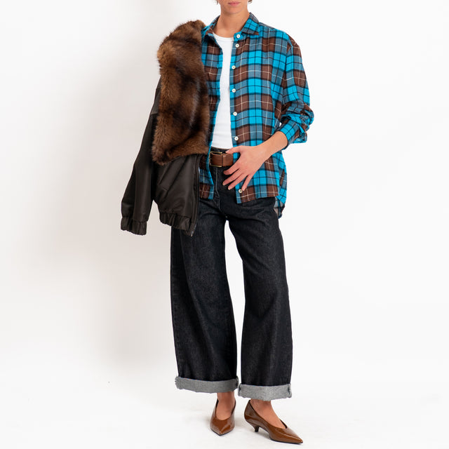Tensione in-Camicia fantasia check - turchese/moro