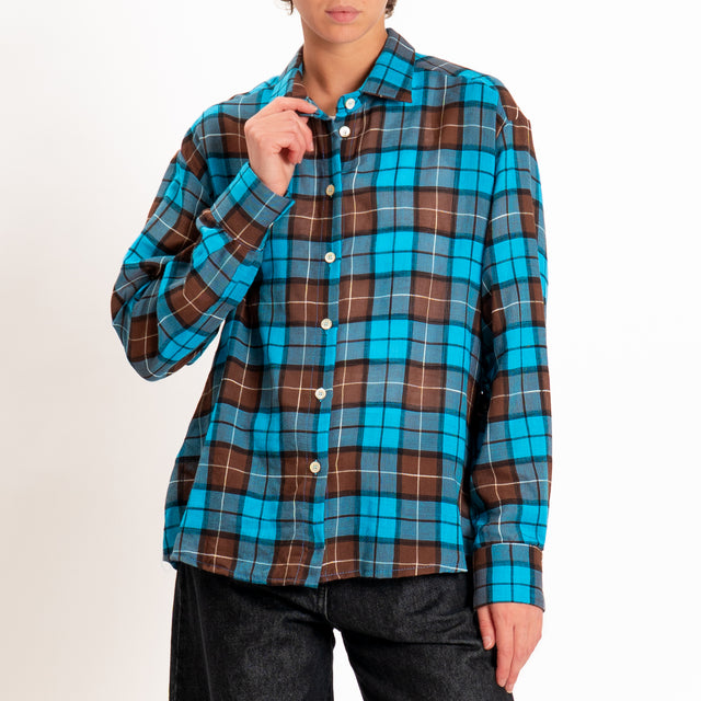 Tensione in-Camicia fantasia check - turchese/moro