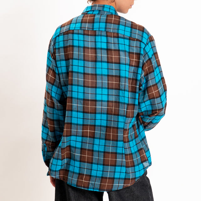 Tensione in-Camicia fantasia check - turchese/moro