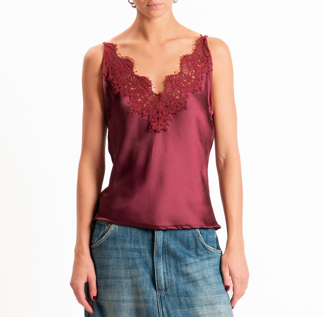 Tensione in-Top satin con pizzo bretelle regolabil - vino