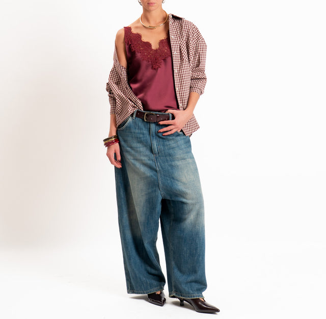 Tensione in-Top satin con pizzo bretelle regolabil - vino