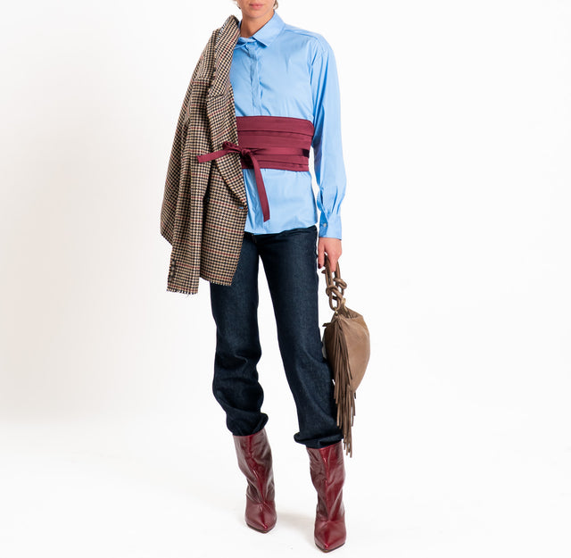 Tensione in-Camicia con cintura - celeste/vino